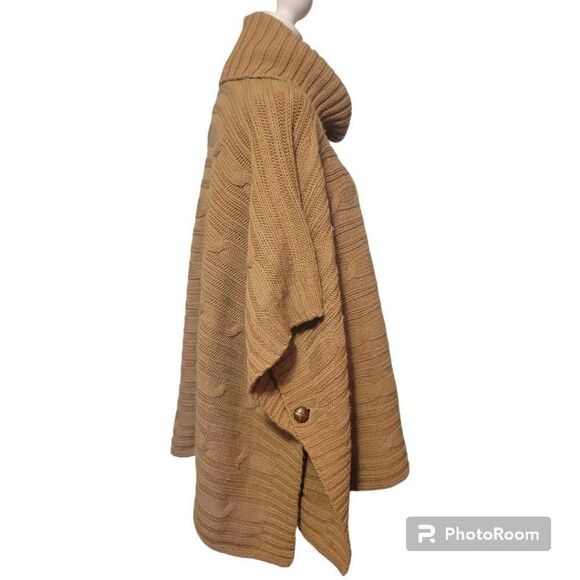 Gap Cable Knit Brown Wool Blend Poncho Sweater Size M/L - Picture 5 of 8